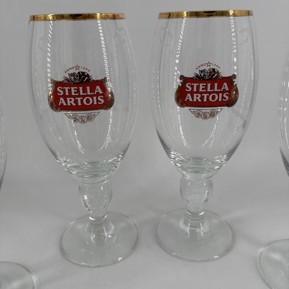 Set of 4 Stella Artois 40CL Gold Rimmed Beer Glasses Chalices Barware Lager Ale - Picture 3 of 16